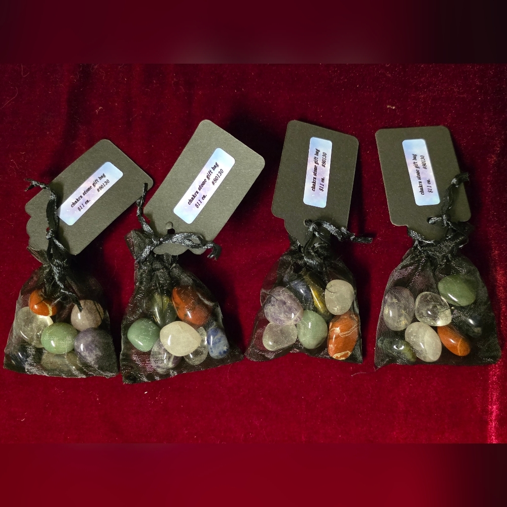 Four Chakra Stone Gift Bags, Sets Of Seven Polished Stones